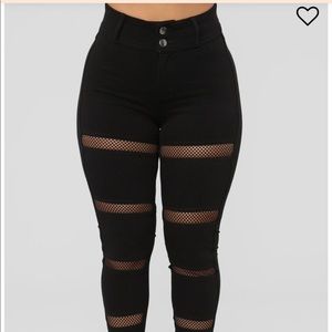 Fashion Nova High Rise Mesh Cut Stretch Jeans
